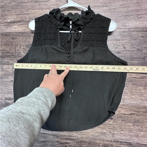 Free People Black Sleeveless Smocked Blouse with Bib Collar - Picture 4 of 5